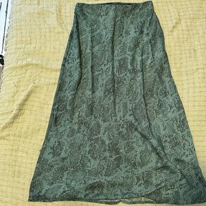 Green snake skin print silk skirt